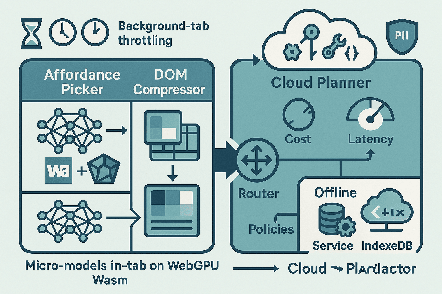 WebGPU‑Powered Hybrid Browser Agents: In‑Tab Micro‑Models, Cloud LLM Planners, and a Latency/Cost Router that Survives Background‑Tab Throttling