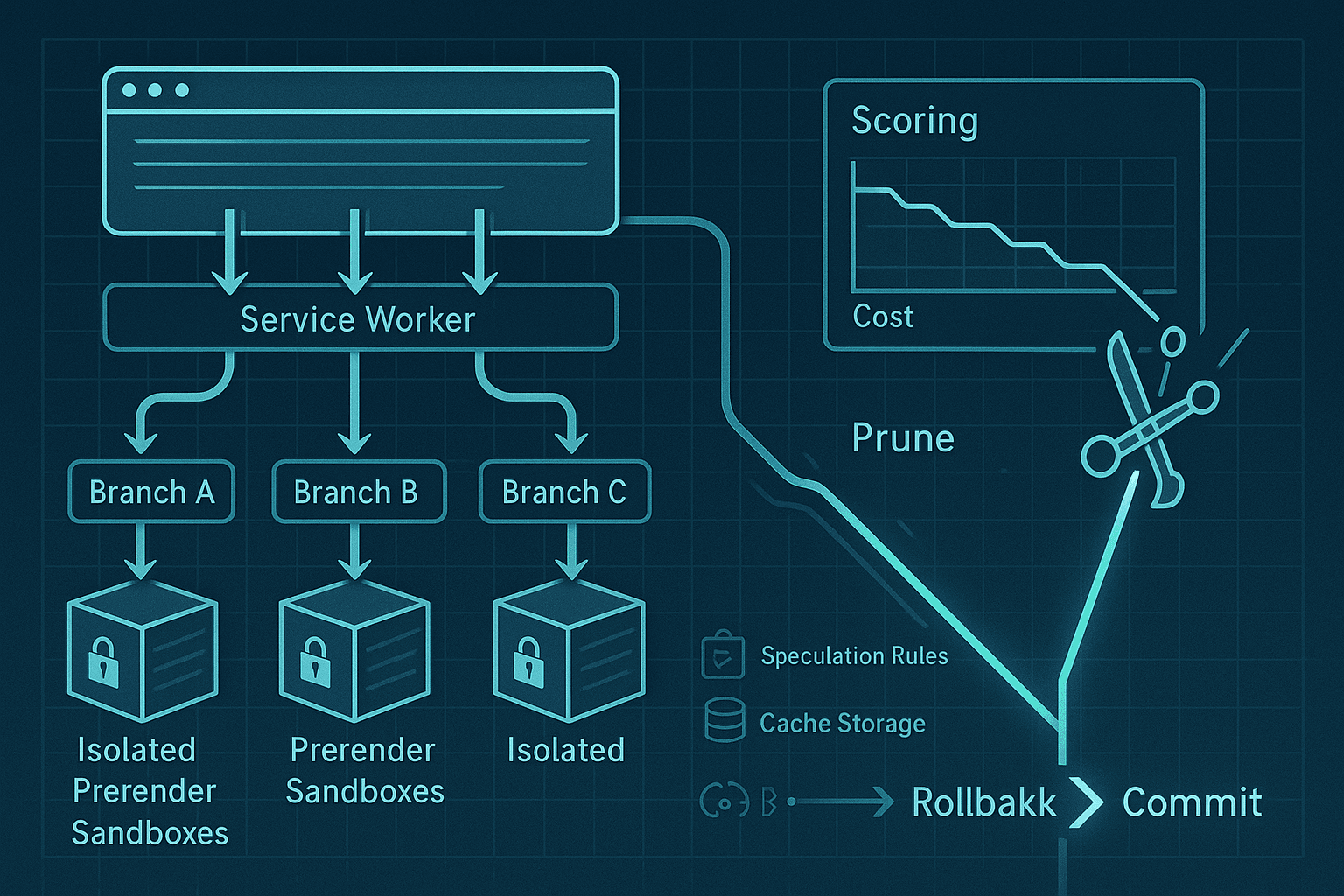 Branch-and-Bound Browser Agents: Speculative Multipath Navigation with Service-Worker Branch Caches, Prerender Sandboxes, and Cost-Aware Rollback